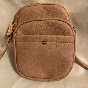 Mali Lili Joey Small Pink Gold Faux Vegan Leather Oval Crossbody Bag Purse